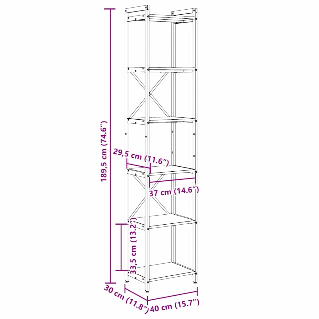 vidaXL Boekenkast Zwart eiken 40 x 30 x 188 cm Bewerkt hout