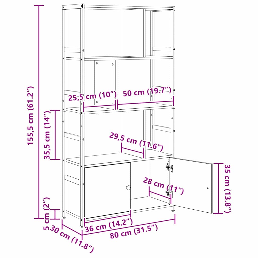 vidaXL Boekenkast Zwart eiken 80 x 30 x 155,5 cm Bewerkt hout
