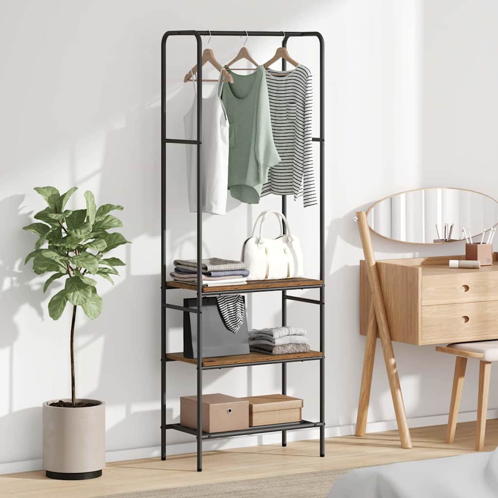 vidaXL Kledingrek met planken met plank Zwart eiken 60 x 30 x 171 cm