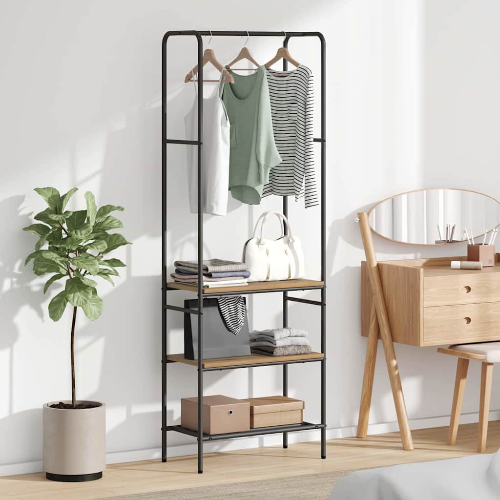 vidaXL Kledingrek met planken met plank Zwart eiken 60 x 30 x 171 cm