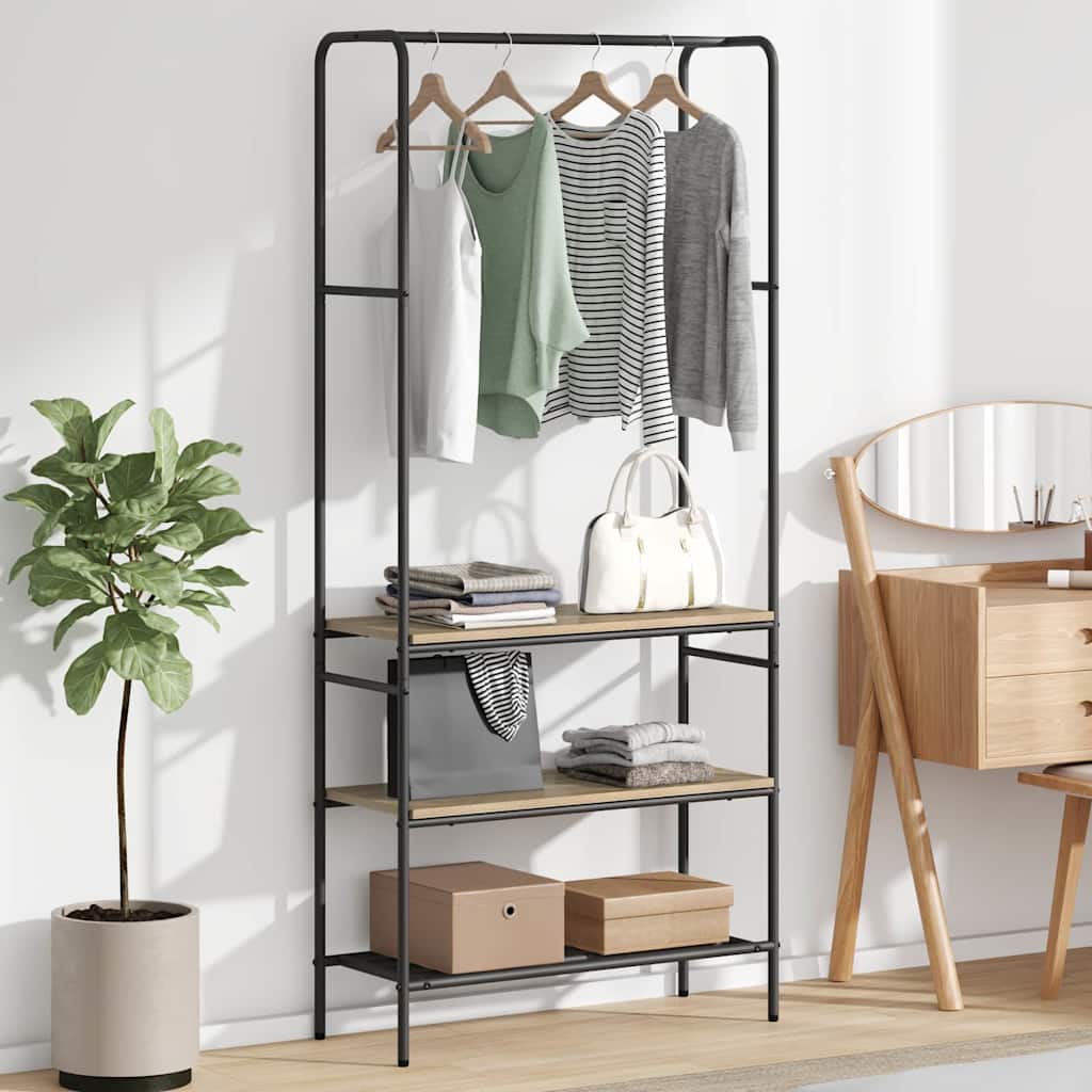 vidaXL Kledingrek met planken Zwart eiken 77 x 30 x 171 cm