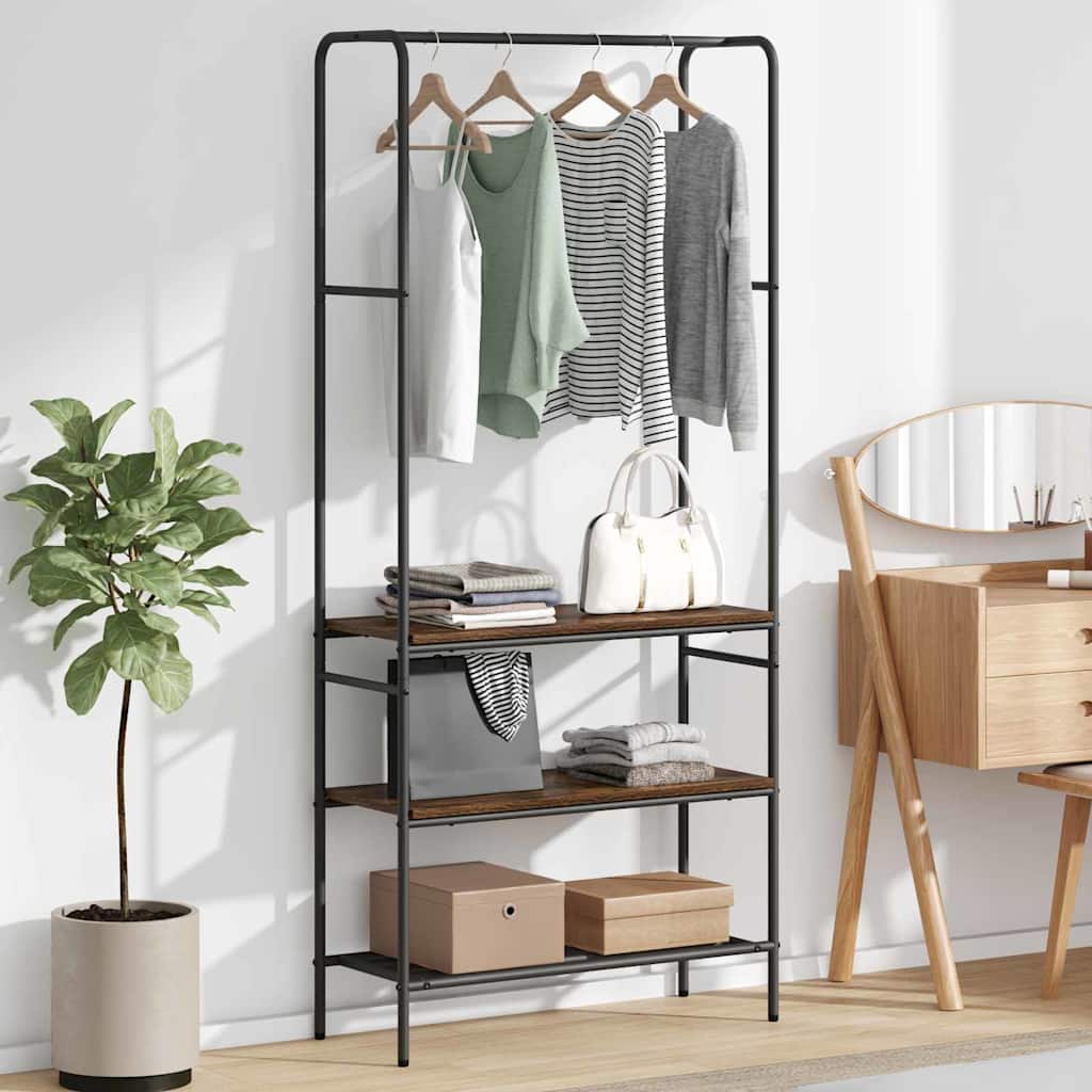 vidaXL Kledingrek met planken Zwart eiken 77 x 30 x 171 cm