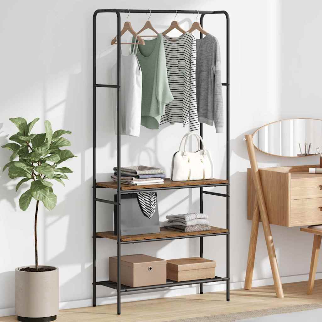 vidaXL Kledingrek met planken Zwart eiken 77 x 30 x 171 cm