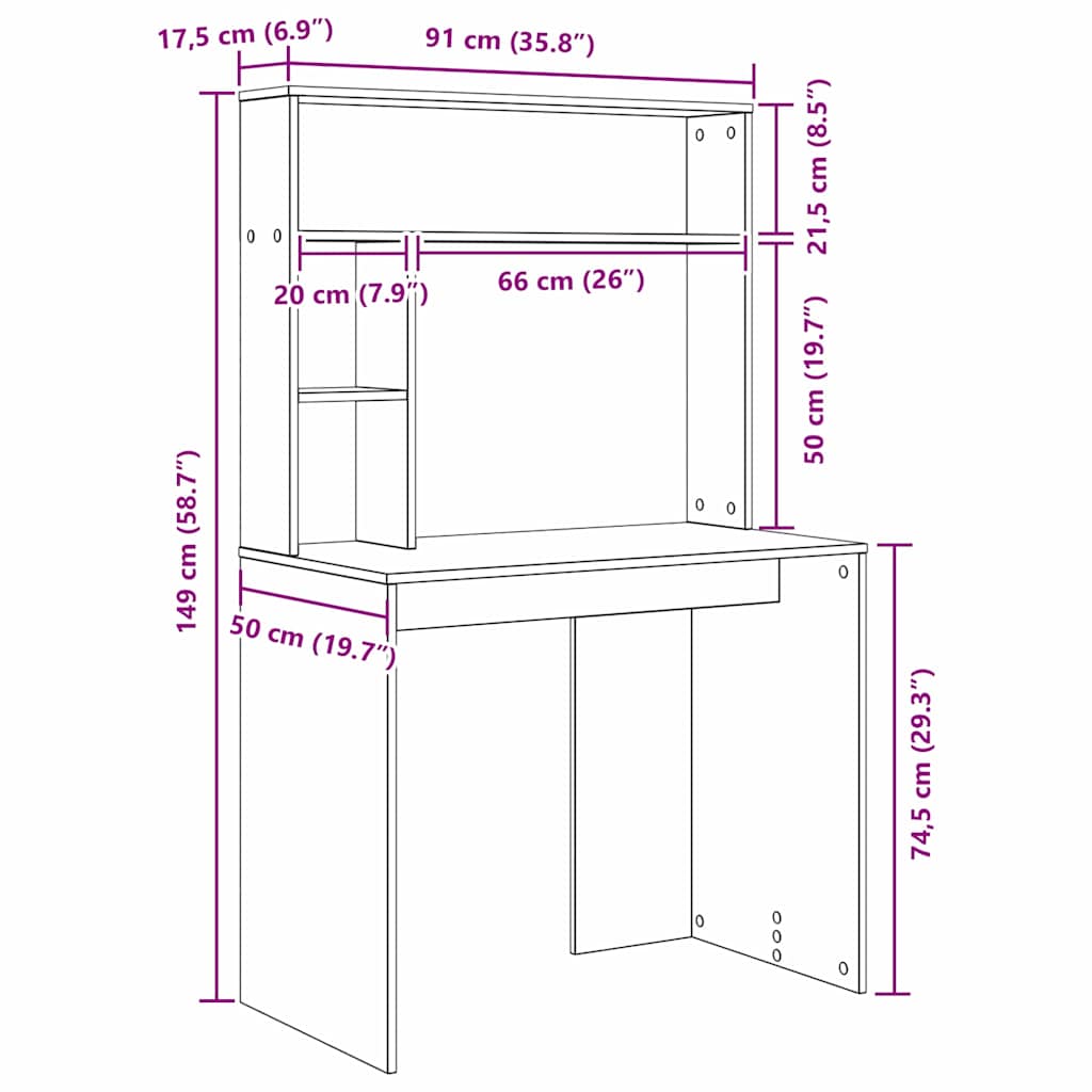 vidaXL Bureau met plank met opslag Wit 91 x 50 x 149 cm Bewerkt hout