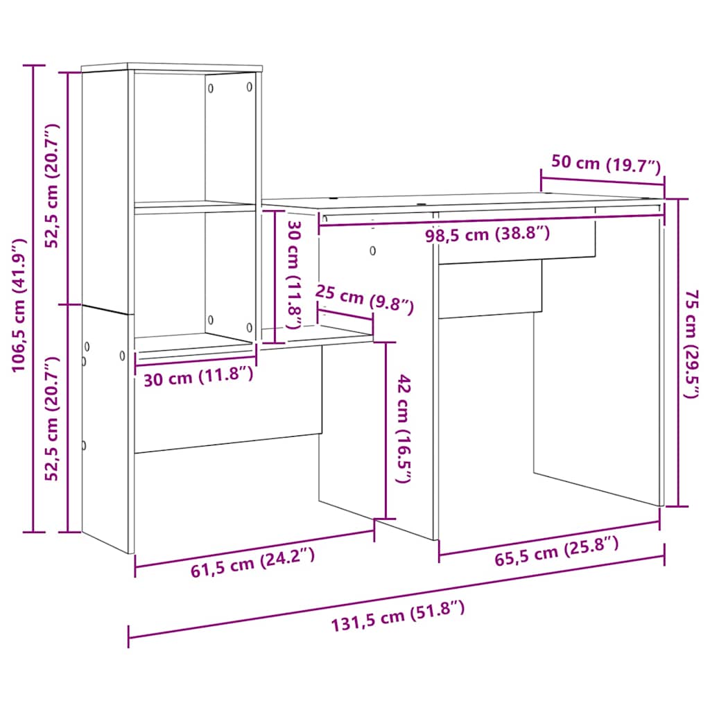 vidaXL Bureau met plank Wit 131,5 x 50 x 106,5 cm Bewerkt hout