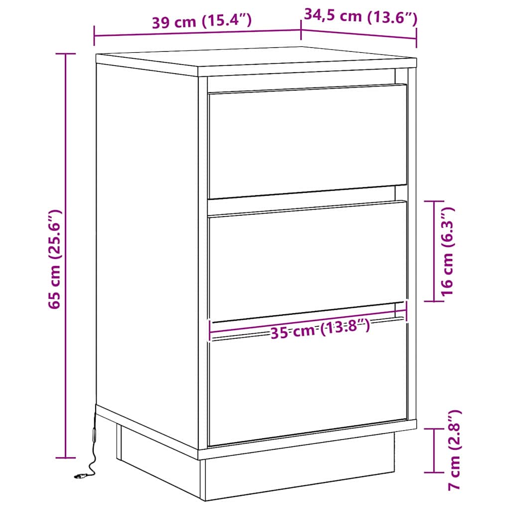 vidaXL Nachttafeltje met LED Wit 39x34,5x65 cm Geengineerd Hout