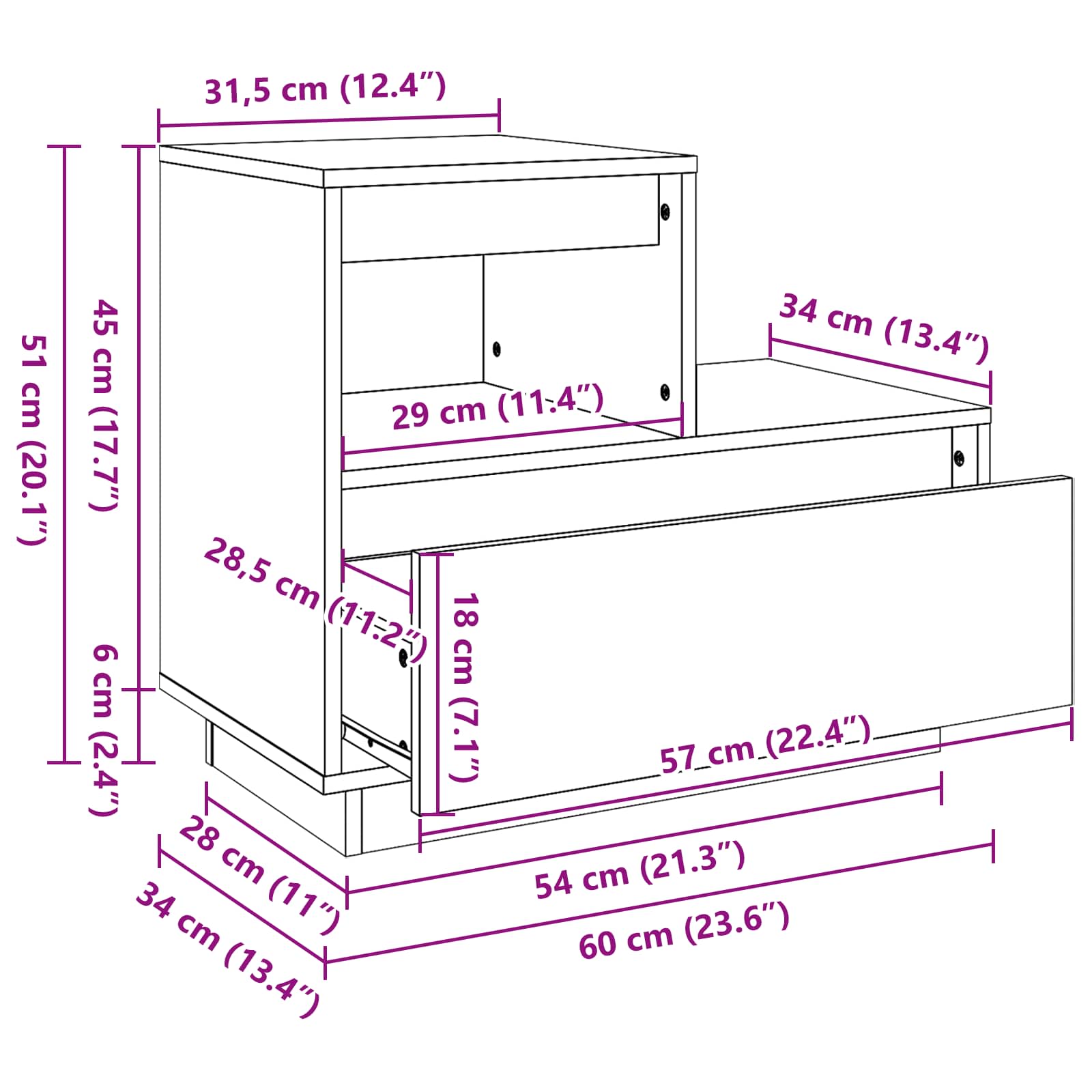 vidaXL Nachtkastjes 2 st 60x34x51 cm massief grenenhout wit