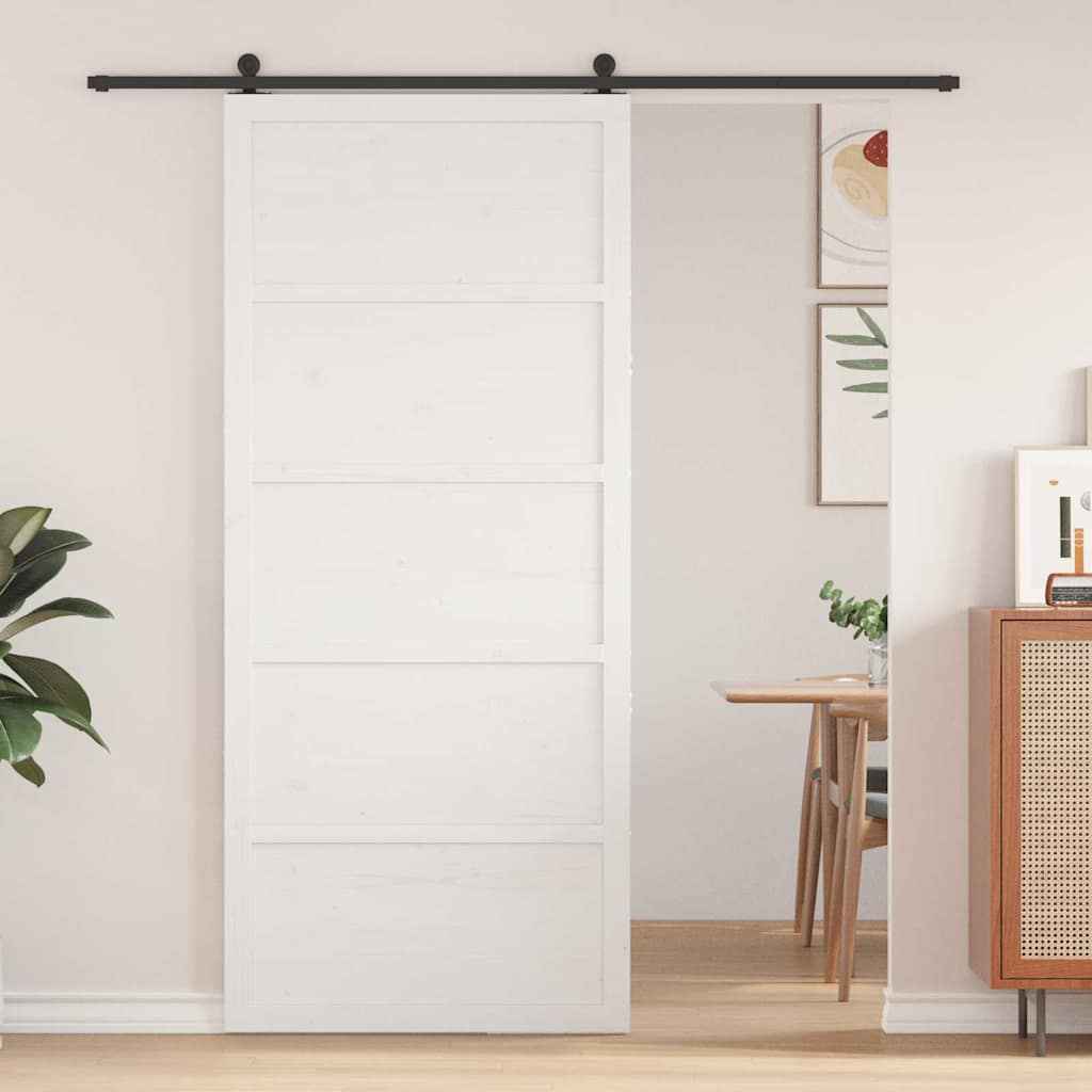 vidaXL Schuifdeur Wit 100x208 cm Massief Hout Vuren