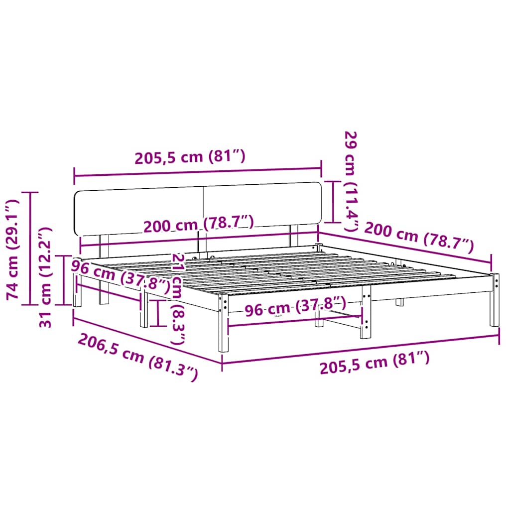 vidaXL Bedframe met Hoofdbord 200x200 cm Massief Grenen Hout