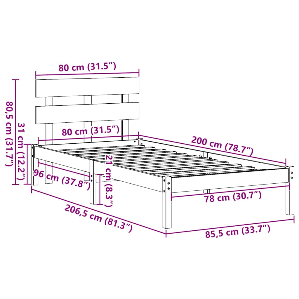vidaXL Bedframe met Hoofdbord 180x200 cm Massief Grenenhout
