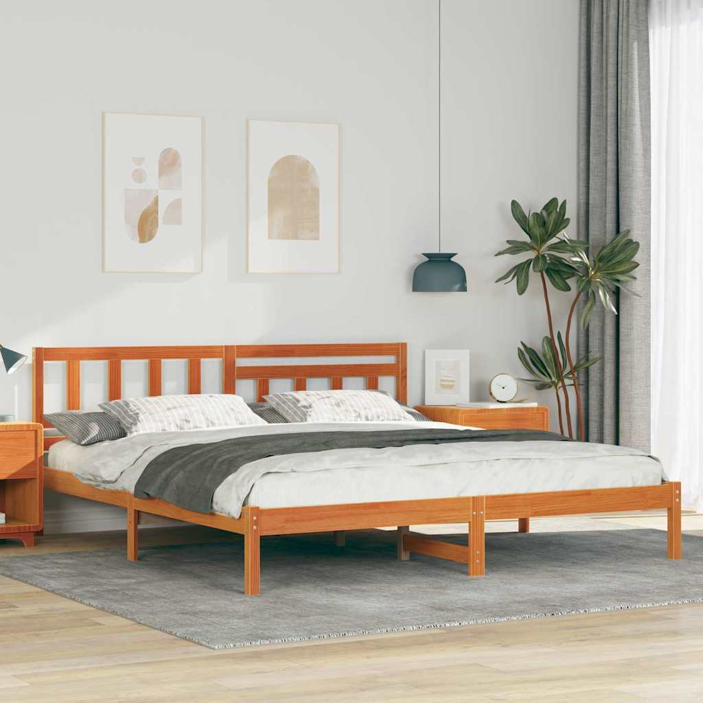 vidaXL Bedframe met hoofdeinde Bruin 200 x 200 cm Massief grenenhout