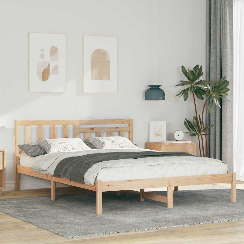 vidaXL Bedframe met hoofdeinde Bruin 200 x 200 cm Massief grenenhout