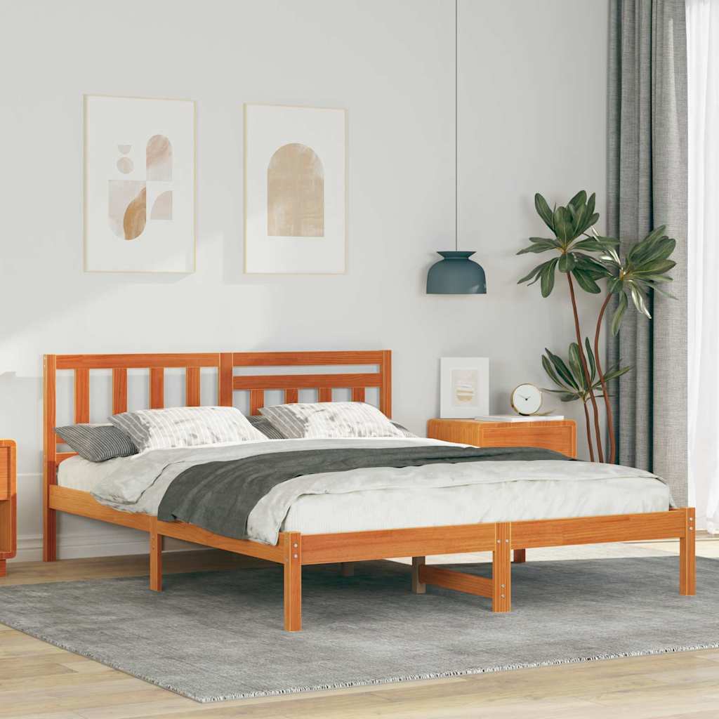 vidaXL Bedframe met hoofdeinde Bruin 200 x 200 cm Massief grenenhout