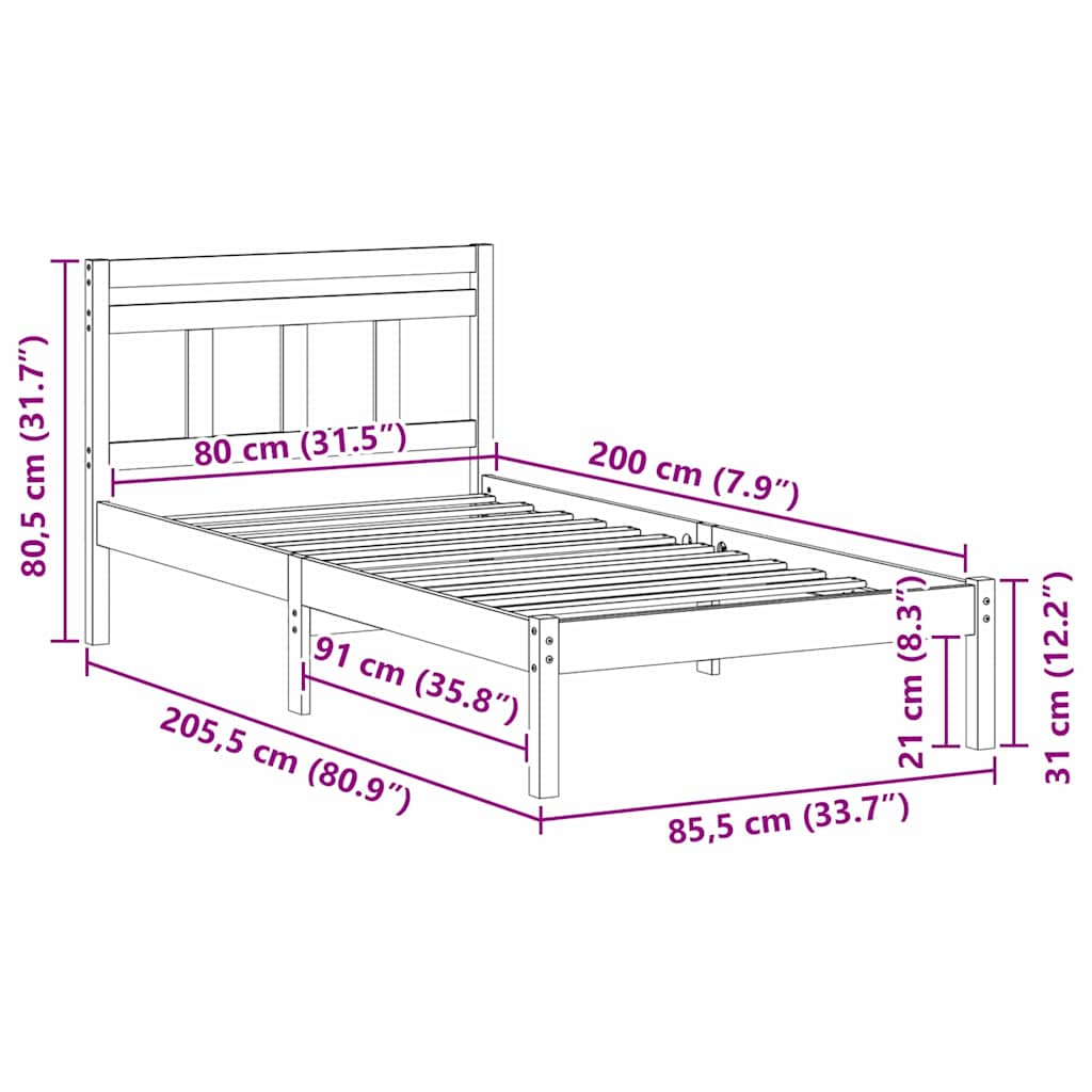 vidaXL Bedframe Bruin Massief grenenhout