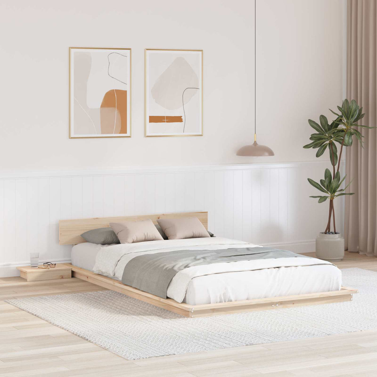 vidaXL Vloerbed met Nachtkastjes 200x200cm van Massief Hout