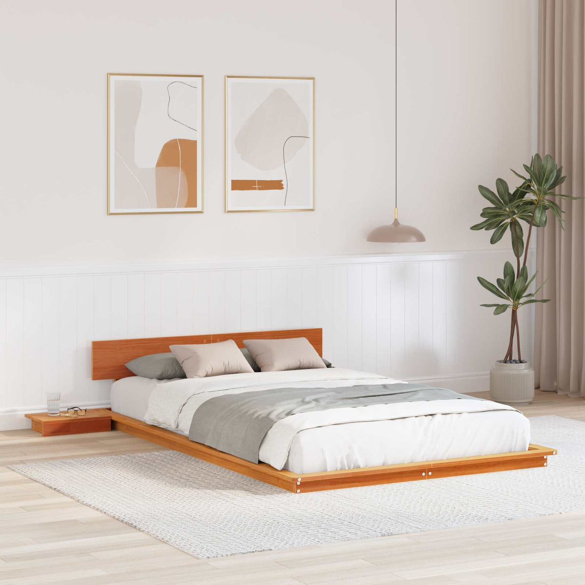 vidaXL Vloerbed met Nachtkastjes 200x200cm van Massief Hout