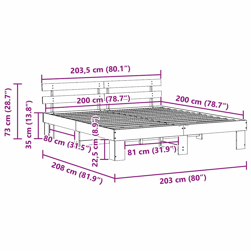 vidaXL Bed Frame met Hoofdbord 140x200 cm Massief Hout Grenen