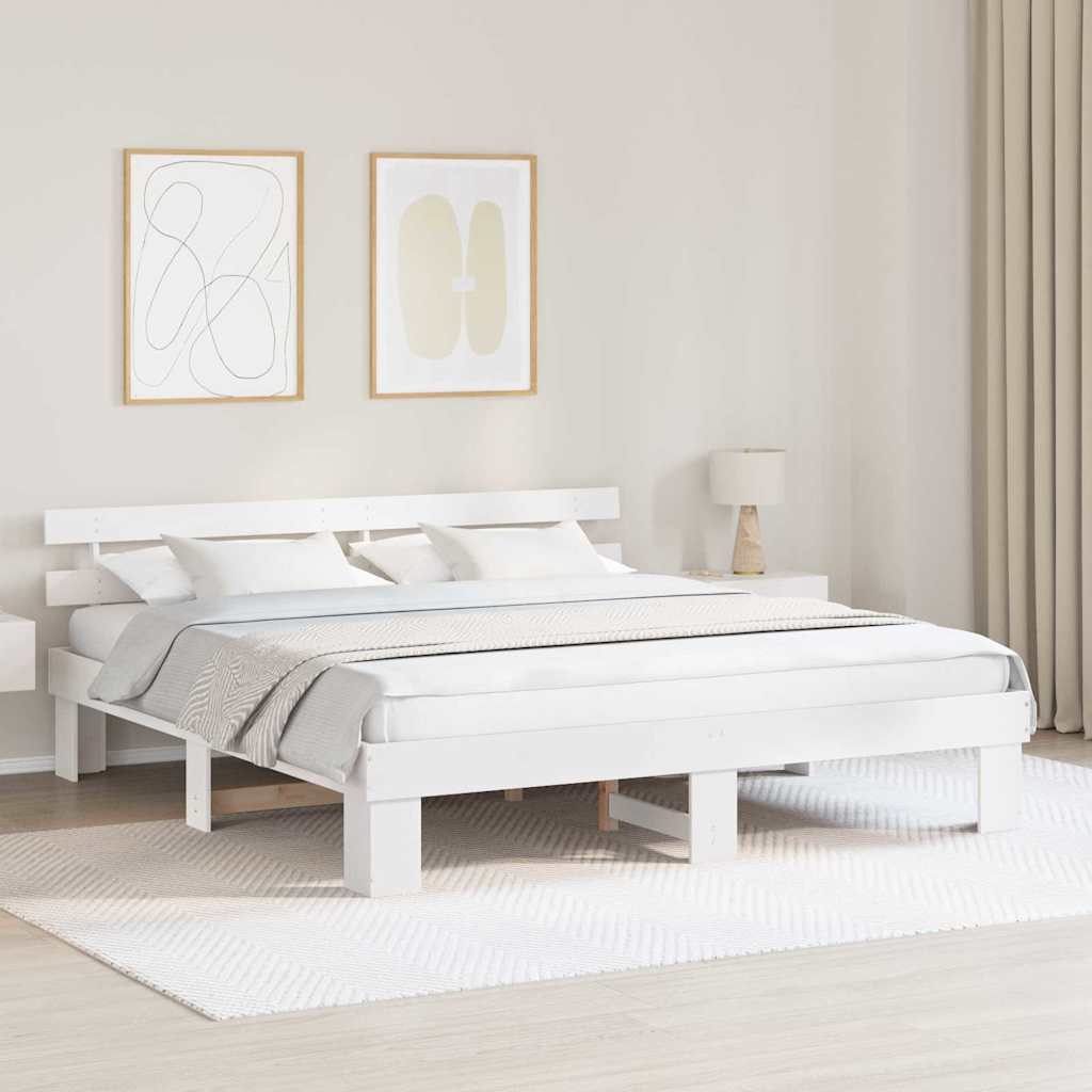 vidaXL Bed Frame met Hoofdbord 140x200 cm Massief Hout Grenen