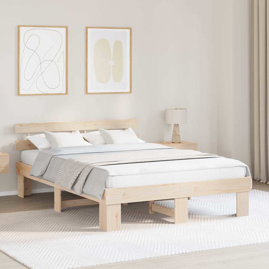 vidaXL Bed Frame met Hoofdbord 140x200 cm Massief Hout Grenen