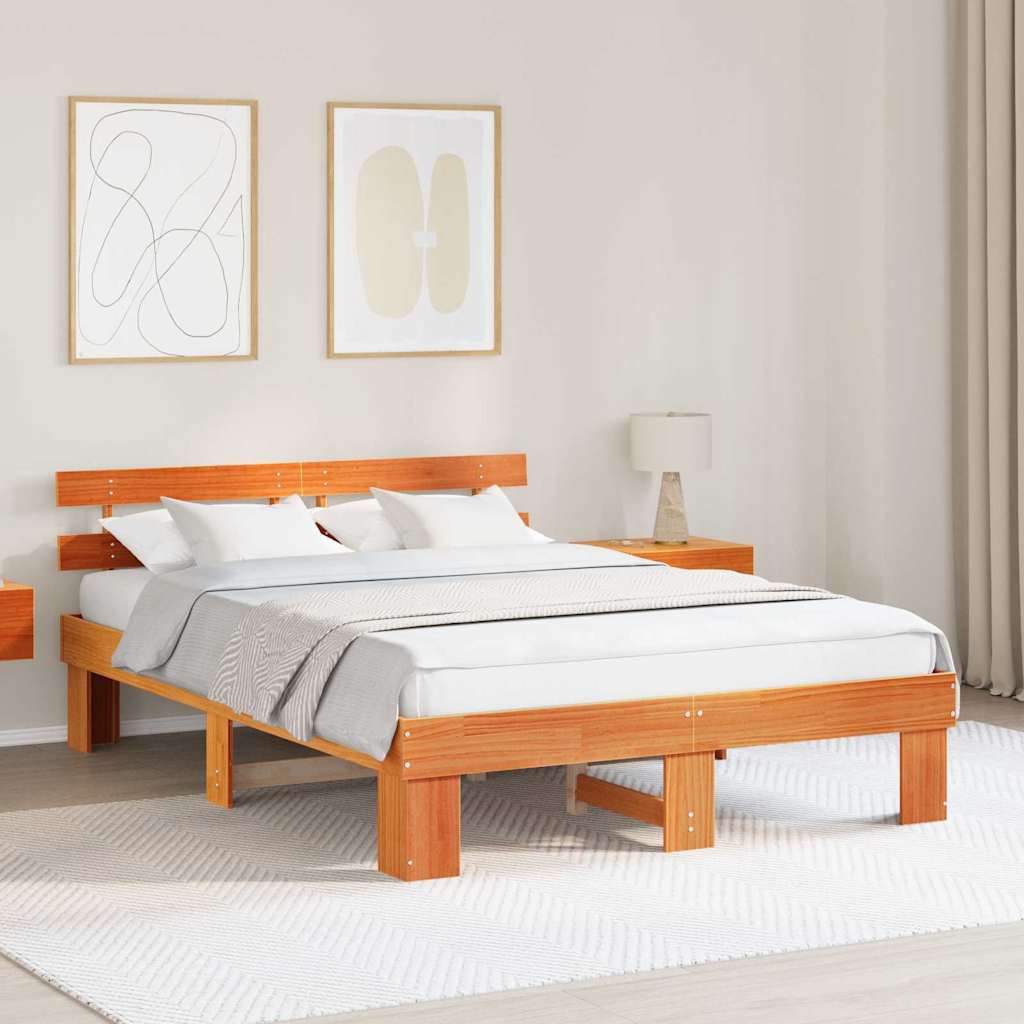 vidaXL Bed Frame met Hoofdbord 140x200 cm Massief Hout Grenen