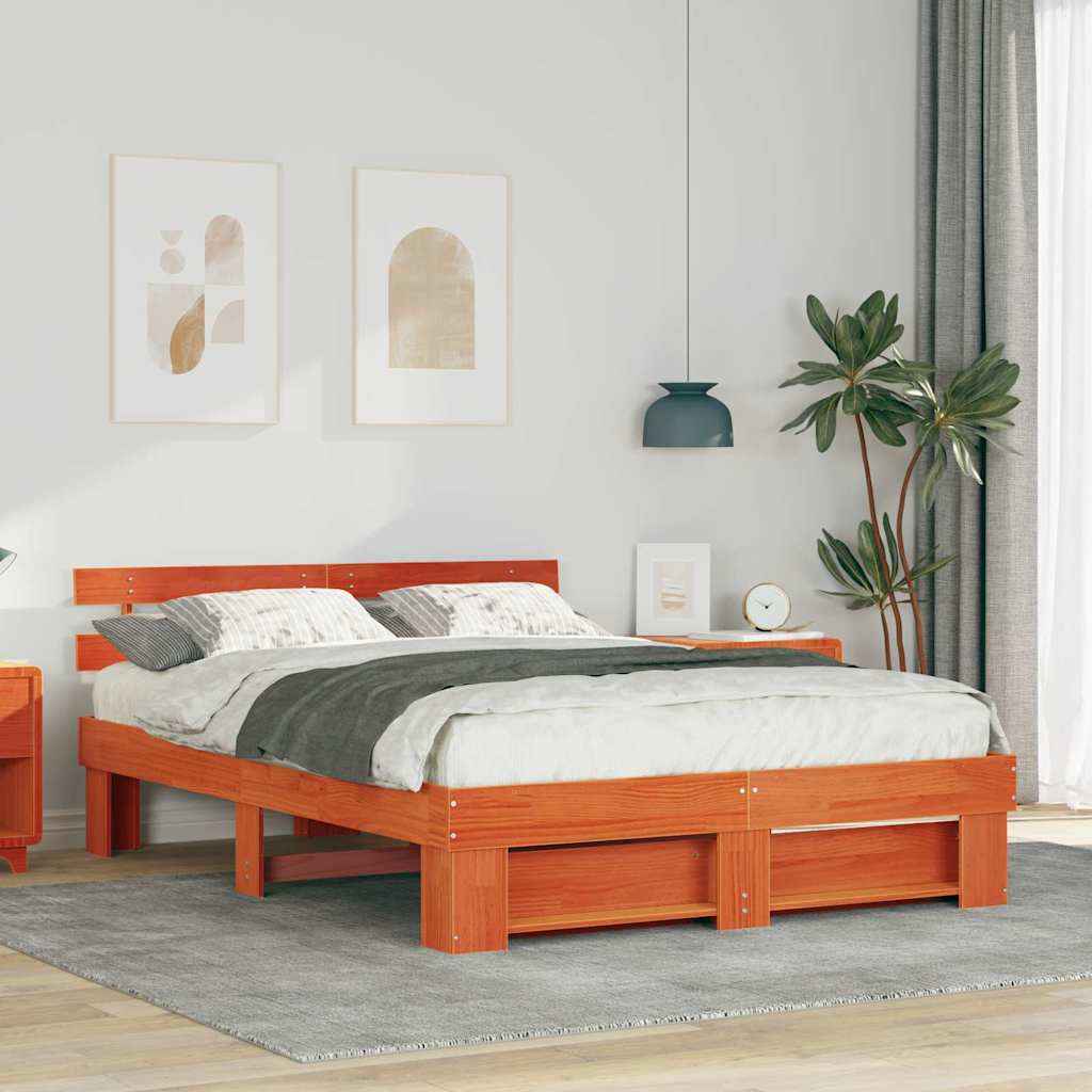 vidaXL Bedframe met hoofdeinde Bruin 200 x 200 cm Massief grenenhout
