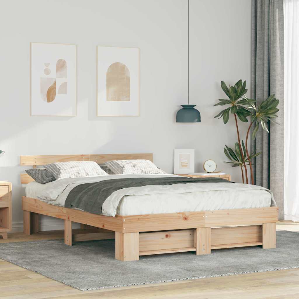 vidaXL Bedframe met hoofdeinde Bruin 200 x 200 cm Massief grenenhout