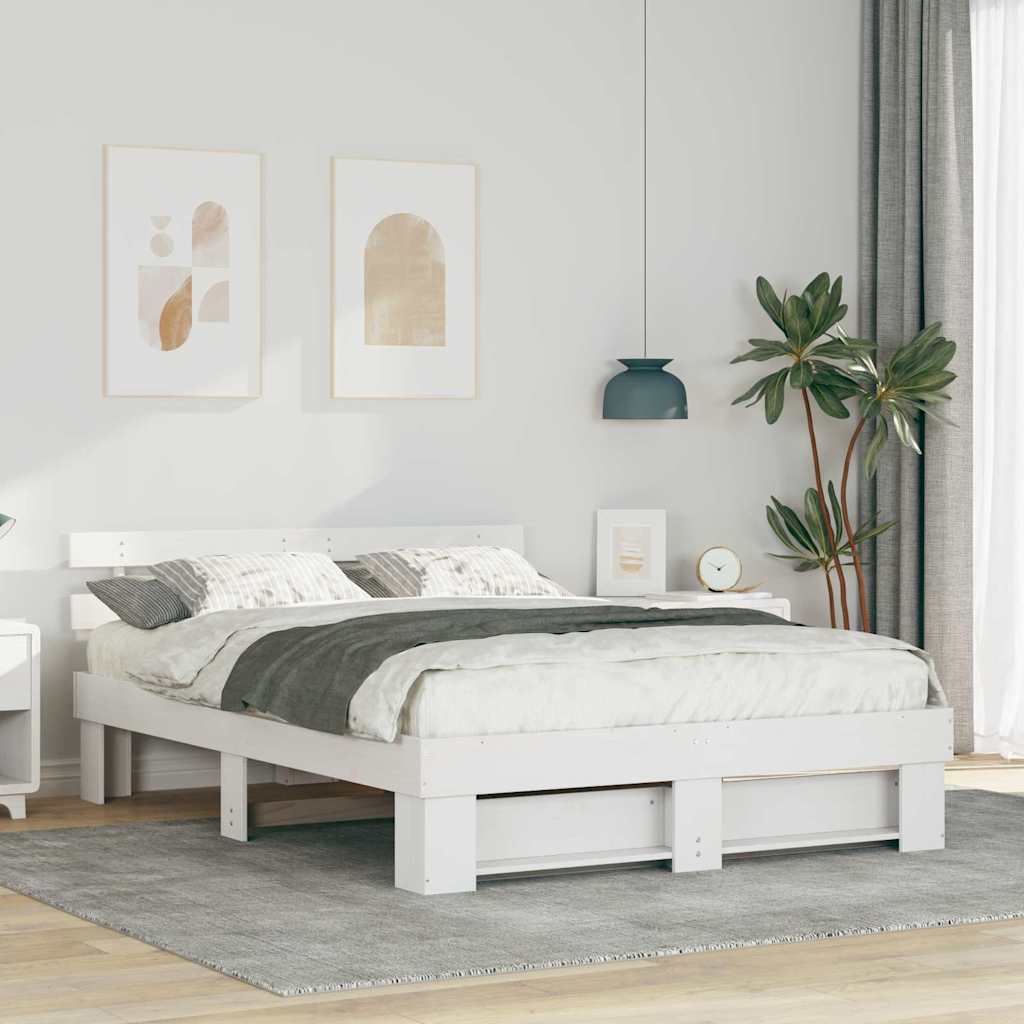 vidaXL Bedframe met hoofdeinde Bruin 200 x 200 cm Massief grenenhout