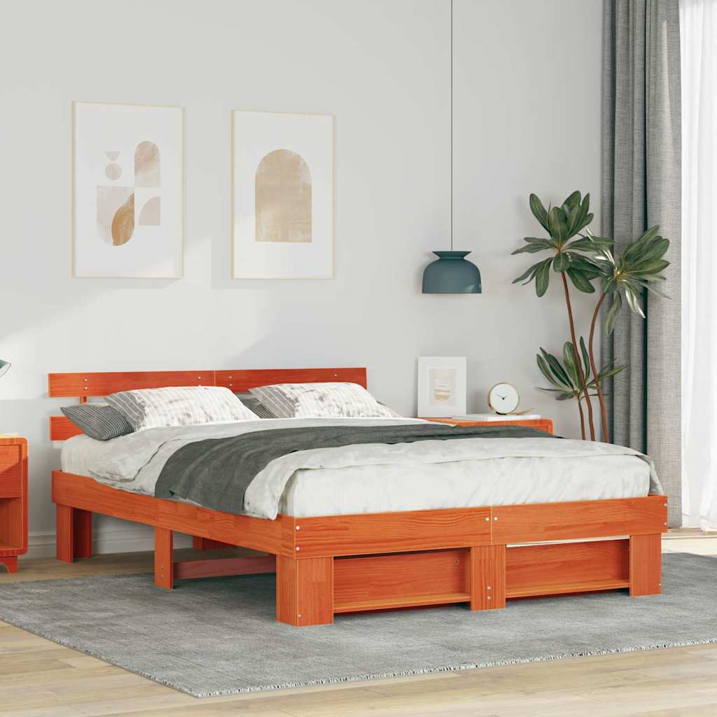 vidaXL Bedframe met hoofdeinde Bruin 200 x 200 cm Massief grenenhout