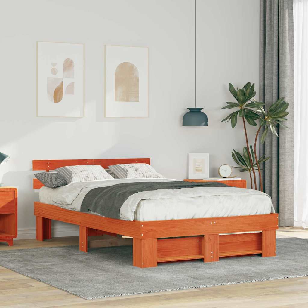 vidaXL Bedframe met hoofdeinde Bruin 200 x 200 cm Massief grenenhout