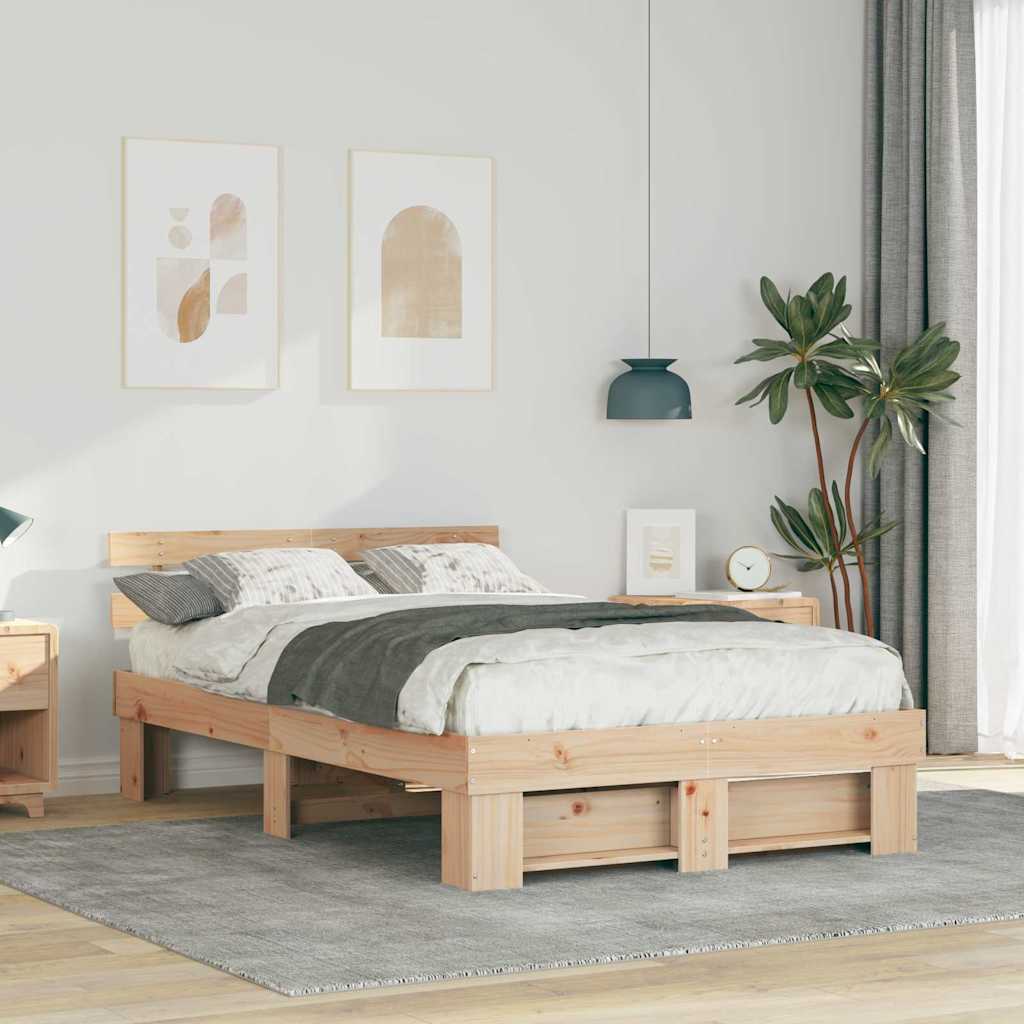 vidaXL Bedframe met hoofdeinde Bruin 200 x 200 cm Massief grenenhout