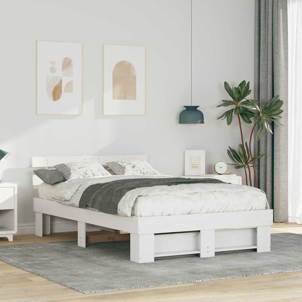 vidaXL Bedframe met hoofdeinde Bruin 200 x 200 cm Massief grenenhout