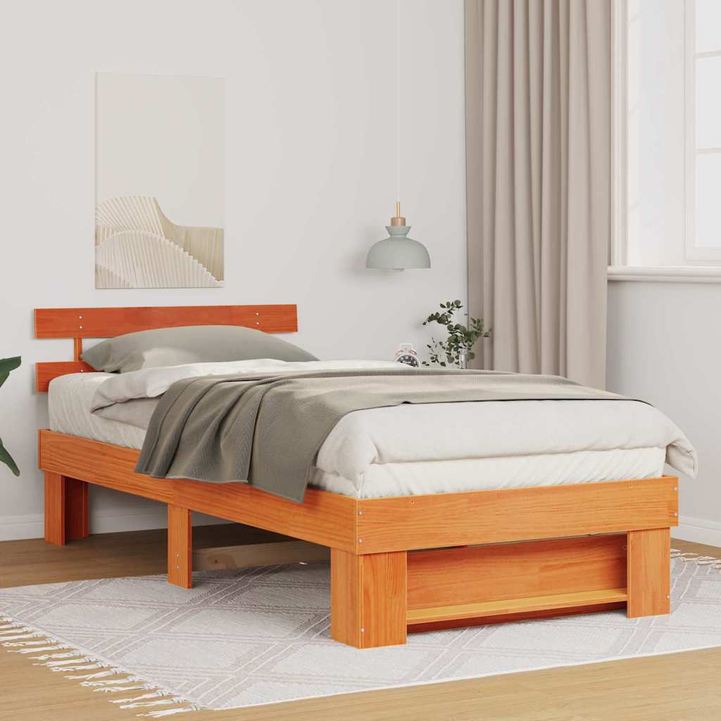vidaXL Bedframe met hoofdeinde Bruin 200 x 200 cm Massief grenenhout