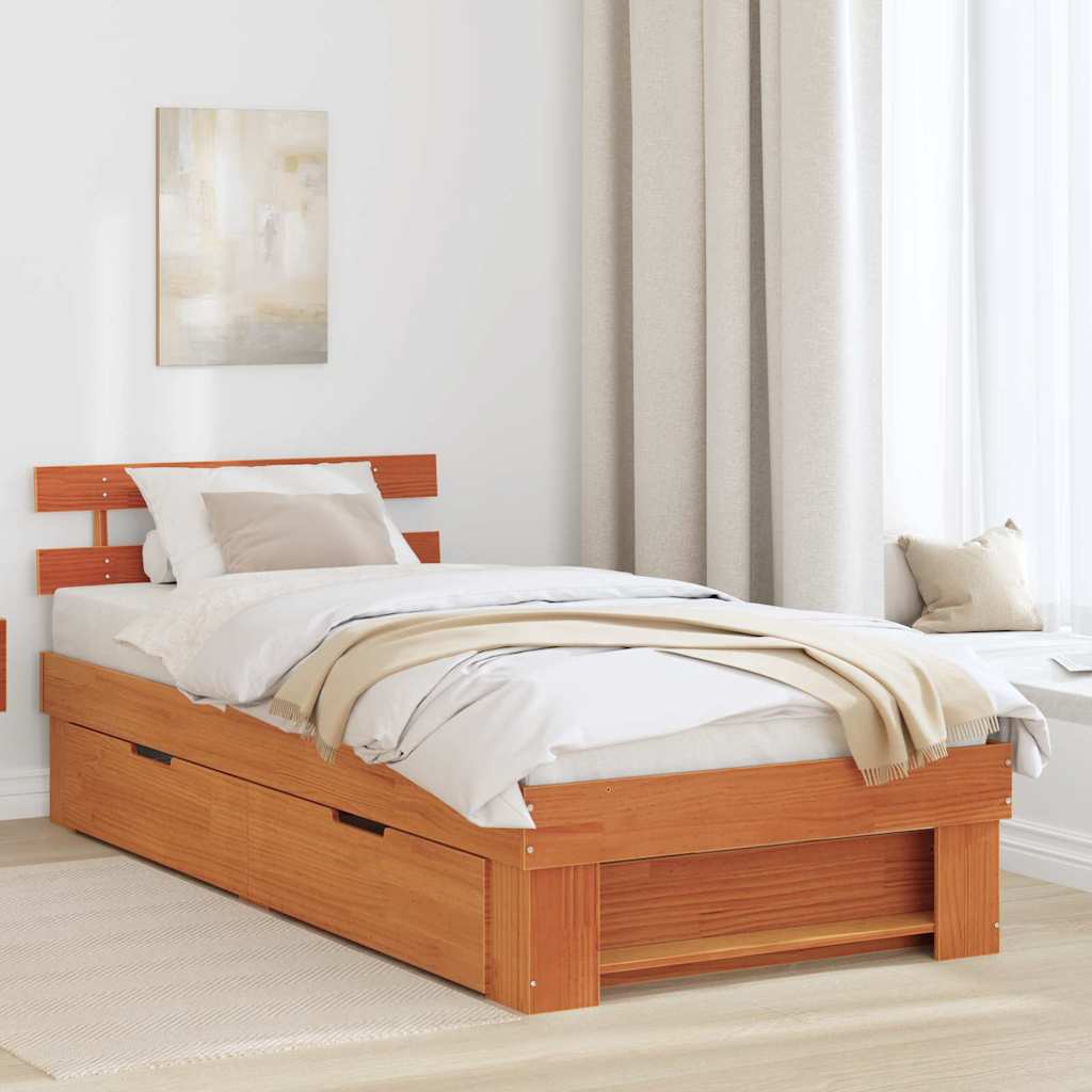 vidaXL Bedframe met hoofdeinde Bruin 200 x 200 cm Massief grenenhout