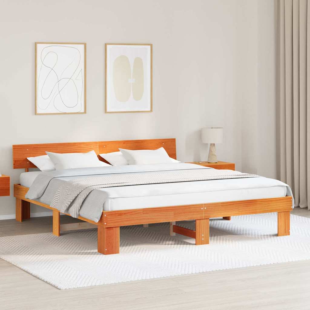 vidaXL Bedframe met hoofdeinde Bruin 200 x 200 cm Massief grenenhout