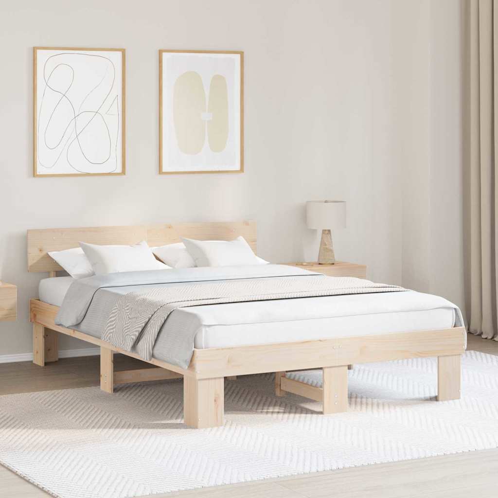 vidaXL Bedframe met hoofdeinde Bruin 200 x 200 cm Massief grenenhout