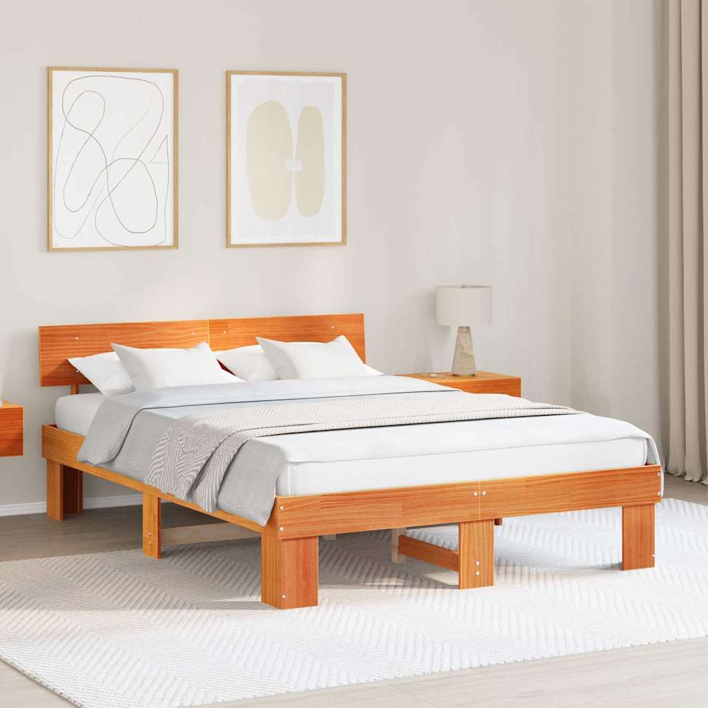vidaXL Bedframe met hoofdeinde Bruin 200 x 200 cm Massief grenenhout