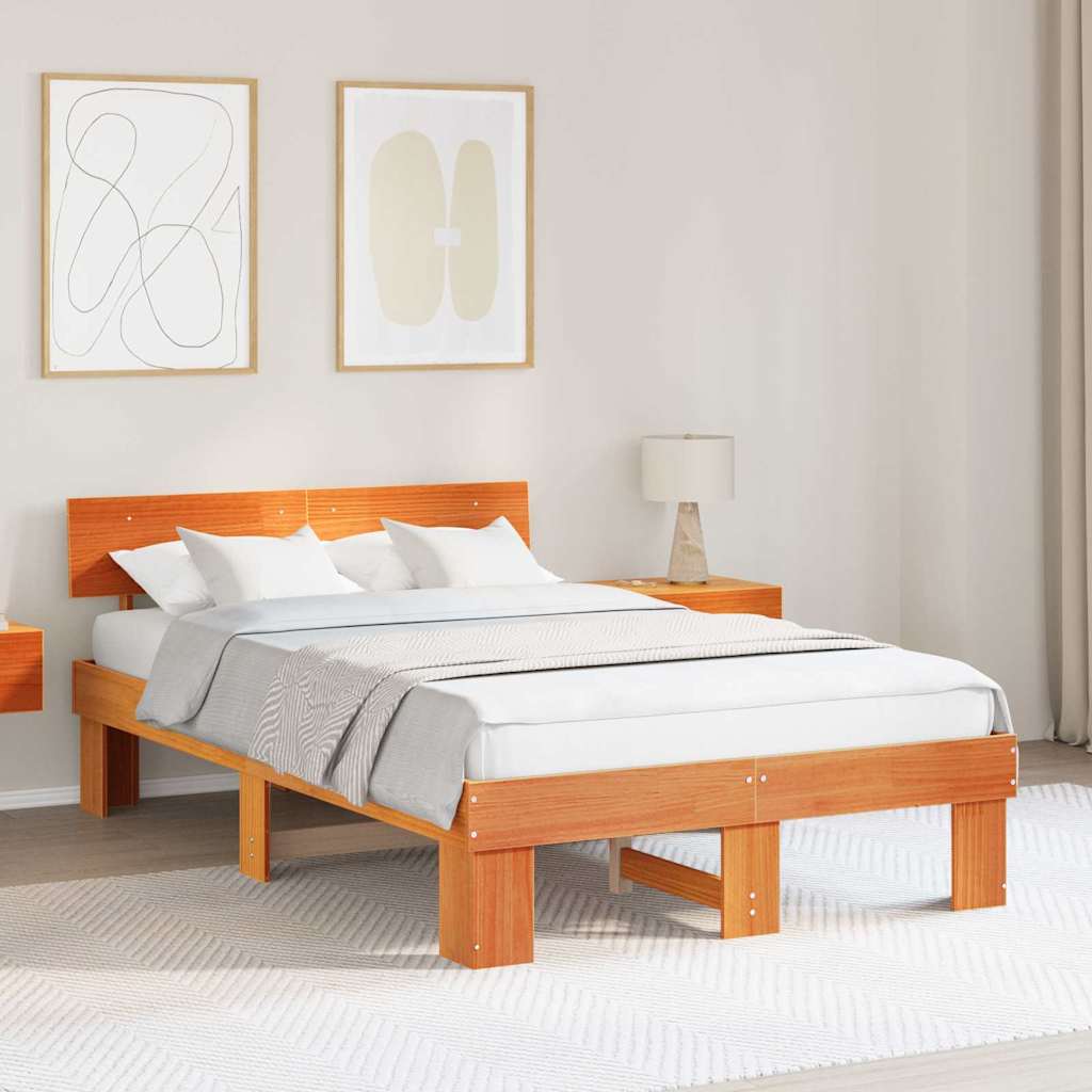vidaXL Bedframe met hoofdeinde Bruin 200 x 200 cm Massief grenenhout