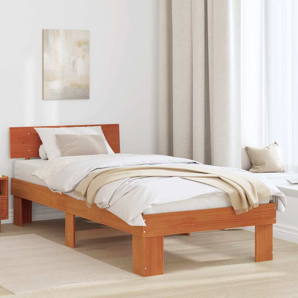 vidaXL Bedframe met hoofdeinde Bruin 200 x 200 cm Massief grenenhout