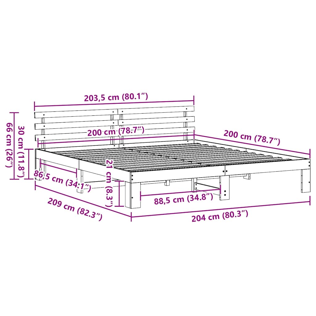 vidaXL Grenenhouten Bedframe Natuurlijk Massief grenenhout 200 x 200 cm