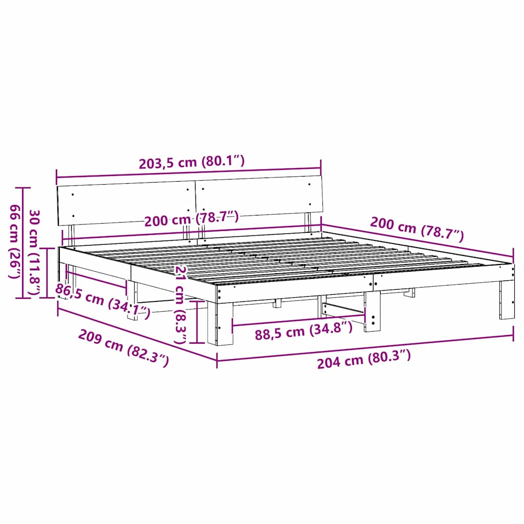 vidaXL Bedframe met Hoofdeinde 200x200 cm Massief Grenenhout