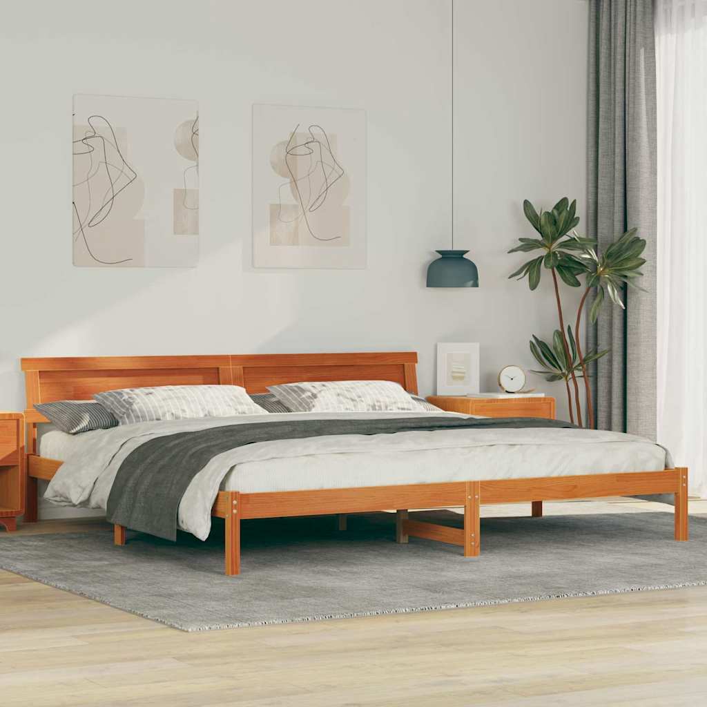vidaXL Bedframe met hoofdeinde Bruin 200 x 200 cm Massief grenenhout
