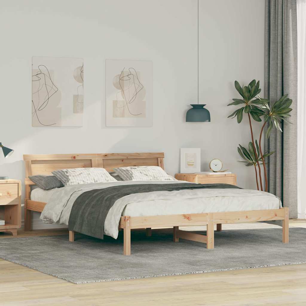 vidaXL Bedframe met hoofdeinde Bruin 200 x 200 cm Massief grenenhout