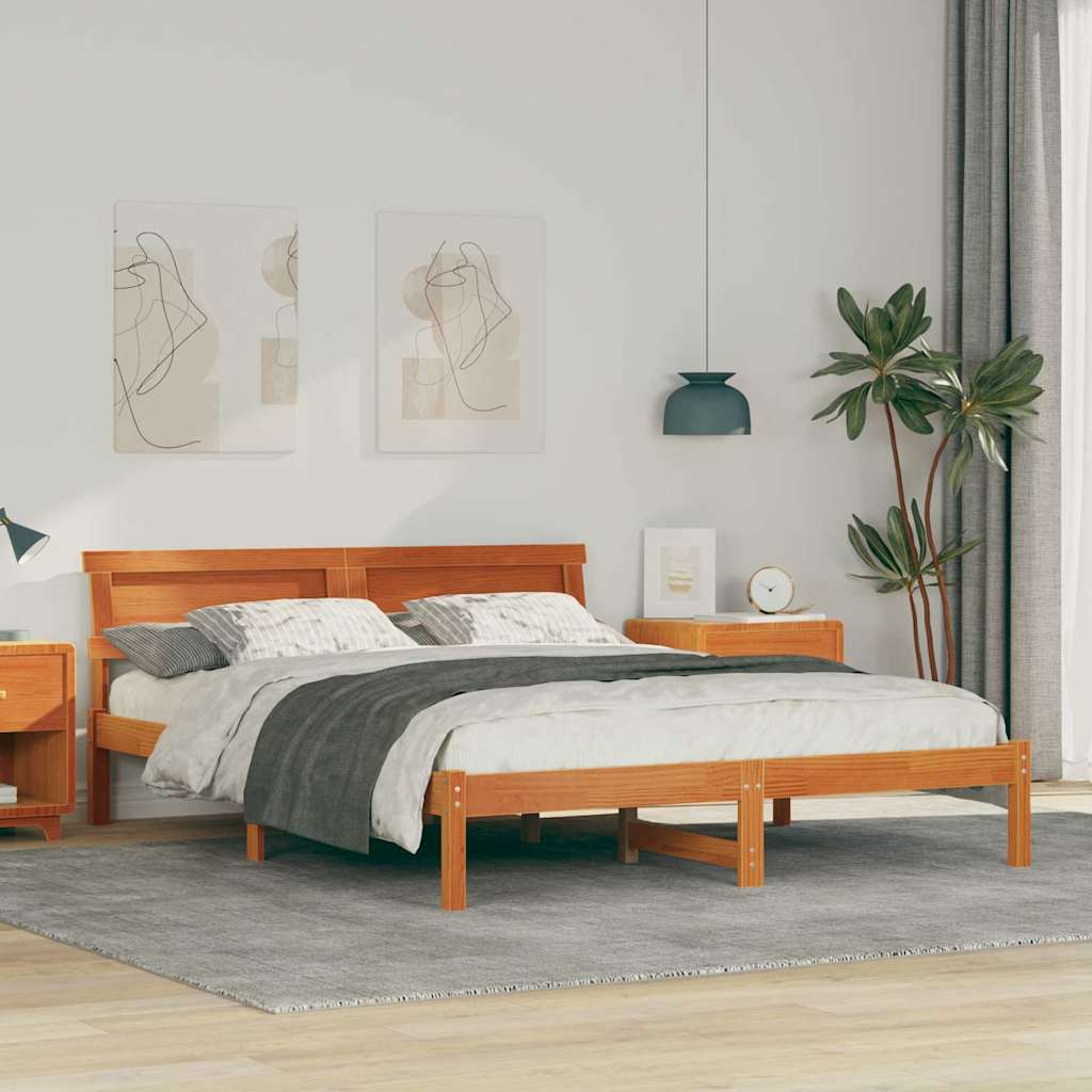 vidaXL Bedframe met hoofdeinde Bruin 200 x 200 cm Massief grenenhout