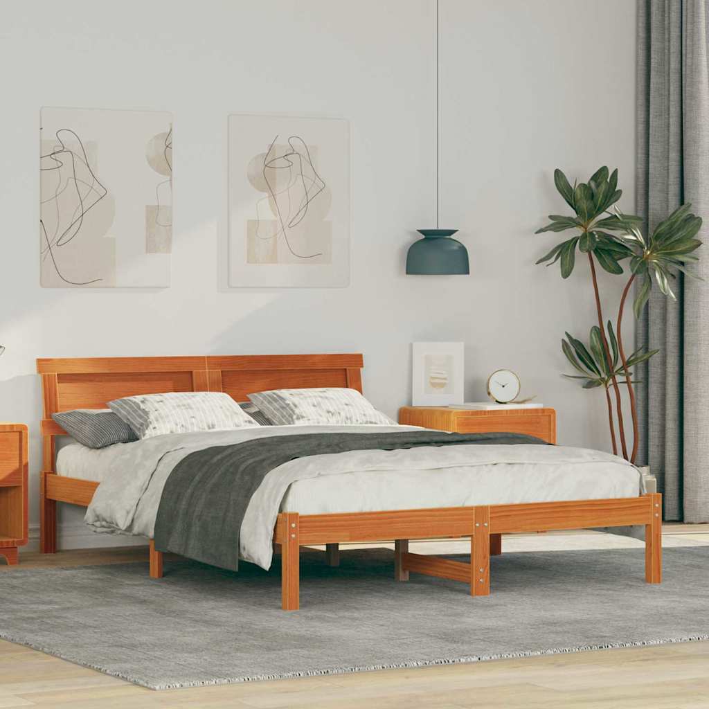 vidaXL Bedframe met hoofdeinde Bruin 200 x 200 cm Massief grenenhout