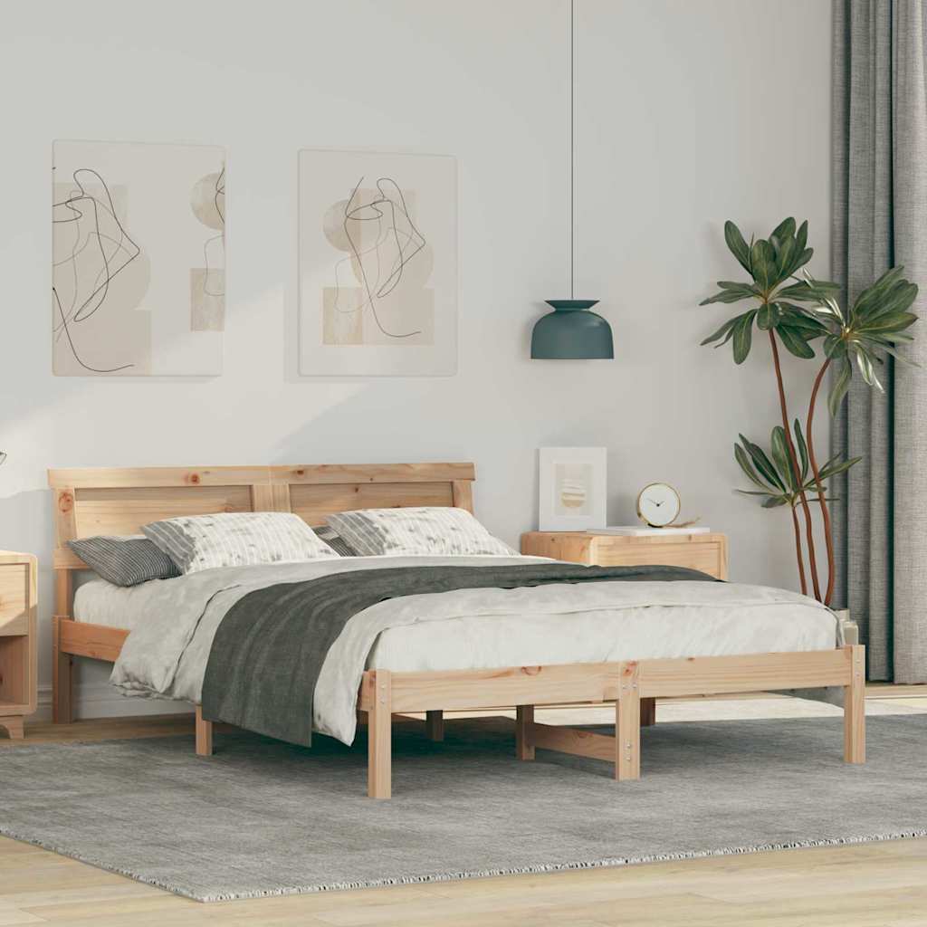 vidaXL Bedframe met hoofdeinde Bruin 200 x 200 cm Massief grenenhout