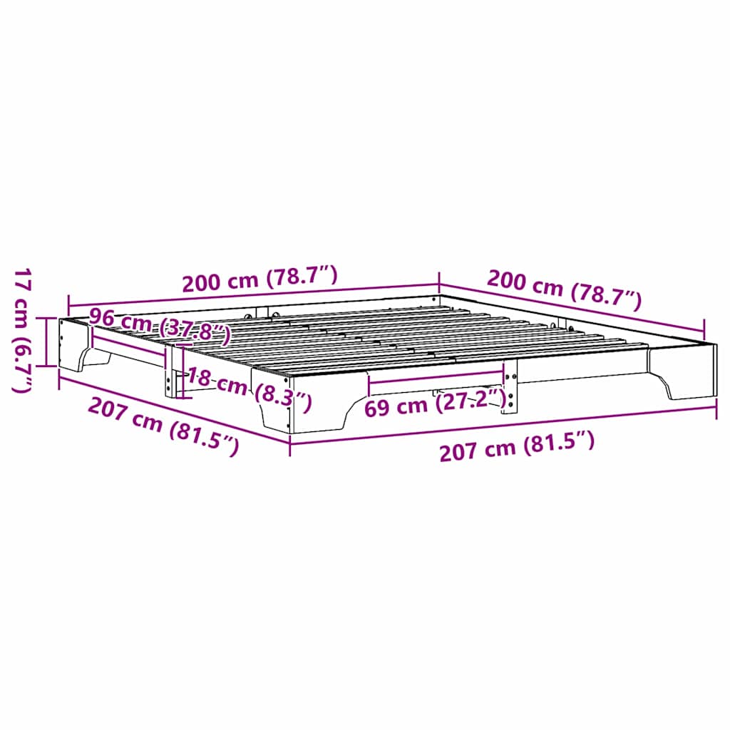 vidaXL Bed Frame Natuur Massief Grenenhout 200 x 200 cm Duurzaam