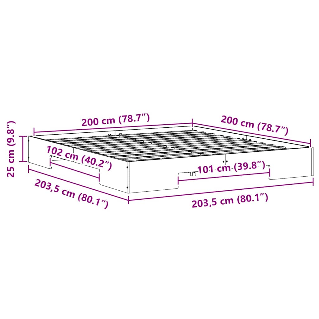 vidaXL Bedframe met opslag Bruin Massief grenenhout