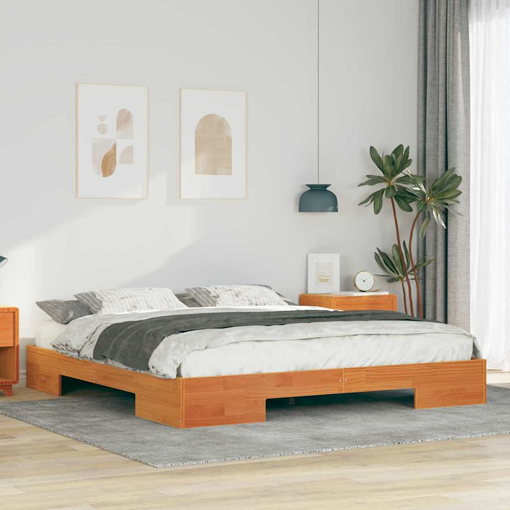 vidaXL Bedframe met opslag Bruin Massief grenenhout