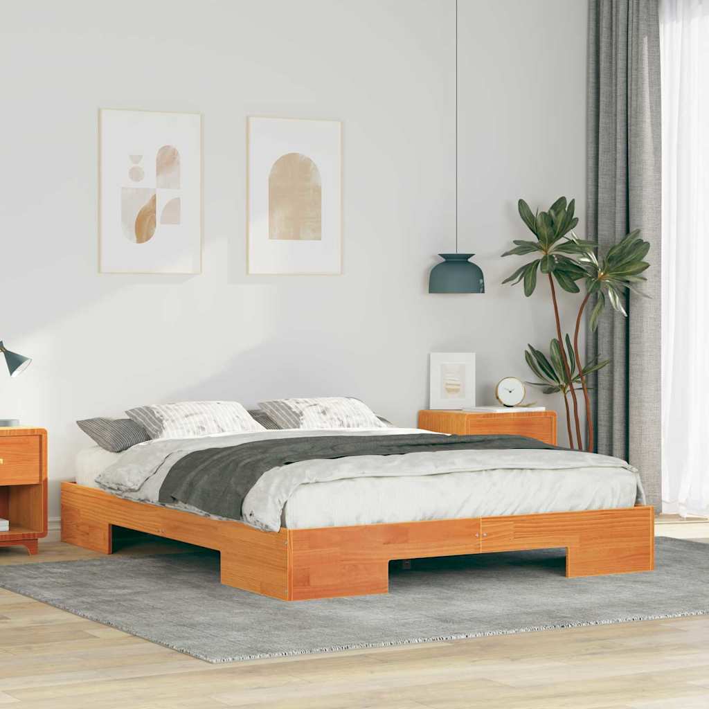 vidaXL Bedframe met opslag Bruin Massief grenenhout