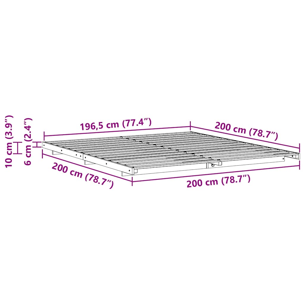 vidaXL Bedframe Bruin 200 x 200 cm Massief grenenhout